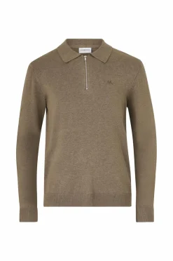 Lindbergh Trøjer>Trøje Ecovero L Zip Polo Dk sand mel