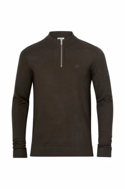 Lindbergh Trøje Half Zip Merino Mock Neck Brown mix Discount