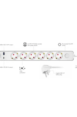 LogiLink Lampetilbehør>Forlængerledning 6-vejs + USB-A/USB-C No color