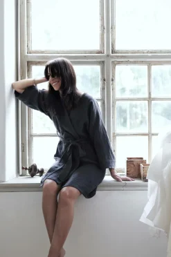 Lovely Linen Kimono Lovely i vasket hør Dark grey New