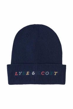 Lyle & Scott Huer>Hue Multi Colour Embroidery Beanie Z99 navy