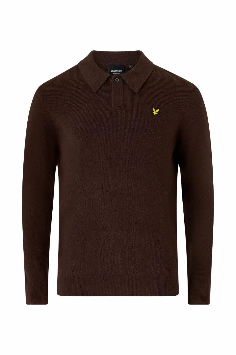 Lyle & Scott Polotrøje Lambswool Blend Rugby Jumper Y059 bottle brown marl New