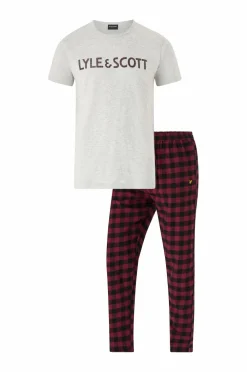 Lyle & Scott Pyjamassæt Holden SS Sleep Set Light Grey Marl/Salute Check New