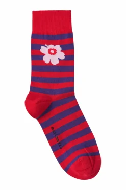Marimekko Ankelstrømper Kasvaa Tasaraita Unikko rød/mørkeblå/hvid New