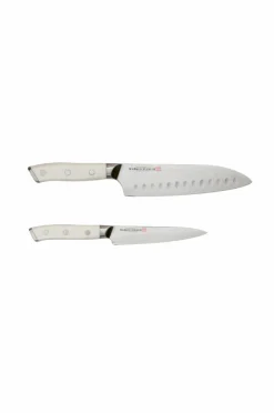 Markus Aujalay Køkkenknive & Knivtilbehør>Japansk Knivsæt Damaskus 2 dele Nikkelpletteret messing