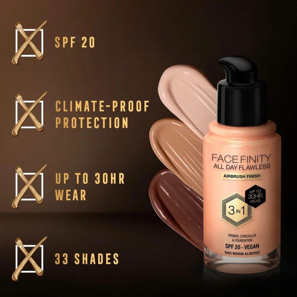 Max Factor Ansigt>All Day Flawless 3in1 Foundation 45 Warm almond