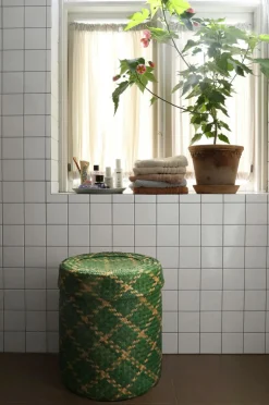 Mimou Badeværelsestilbehør|Kurve>Bliss Check Kurv med låg L Grøn