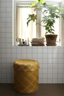 Mimou Badeværelsestilbehør|Kurve>Bliss Check Kurv med låg L Gul