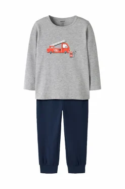 Name it Nattøj & Homewear>Pyjamassæt nmmNightset Grey Firetruck Grey melange