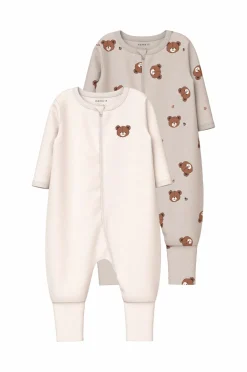 Name it Nattøj & Homewear>baby Pyjamasoverall nbnNightsuit Zip FF Pumice Bear 2-pak Pumice stone