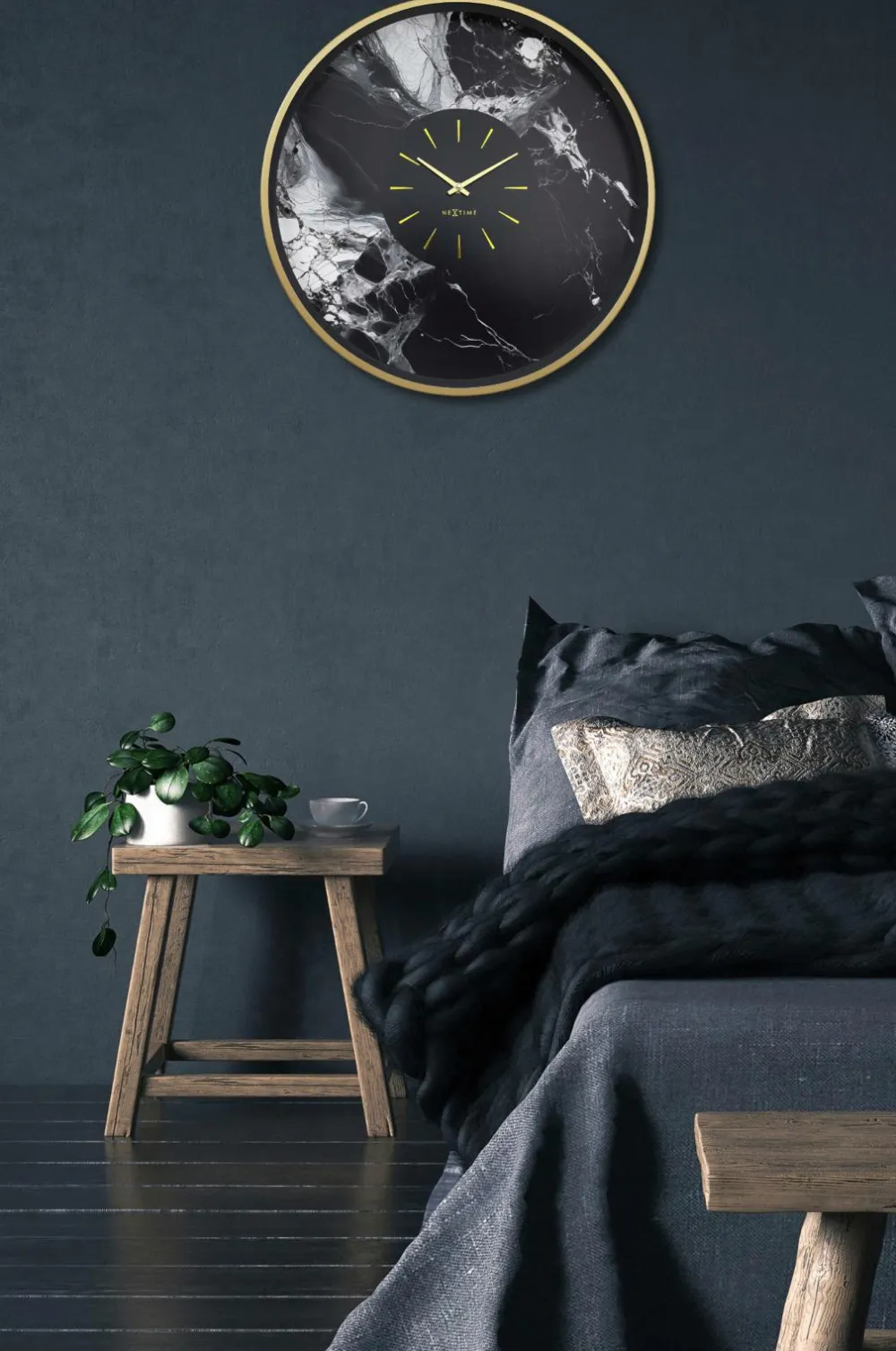 NeXtime Vægur Marble Duo 48 cm Guld/Sort