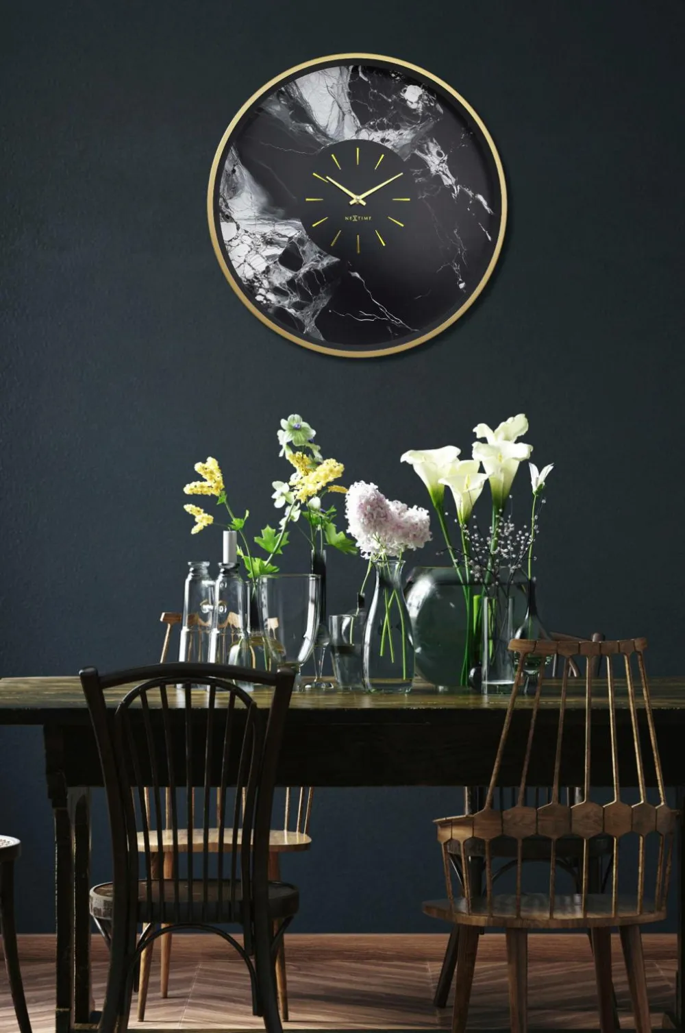 NeXtime Vægur Marble Duo 48 cm Guld/Sort