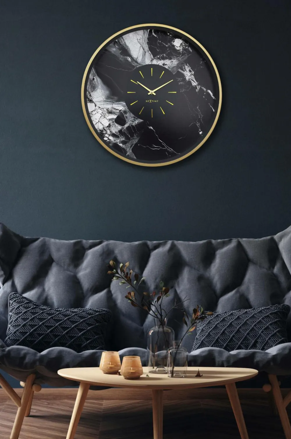 NeXtime Vægur Marble Duo 48 cm Guld/Sort