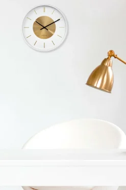 NeXtime Vægur Retro Ii Stripes 25 cm Hvid/Guld