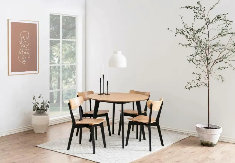 NORDFORM Roxby spisebordssæt med bord og 4 stole, 105x105x76 cm eg 40885 / sort Best