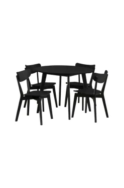 NORDFORM Roxby spisebordssæt med bord og 4 stole, 105x105x76 cm mat sort 40888