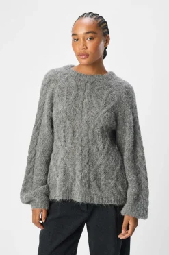 Object Trøje objSmilla Knit RE L/S Pullover Medium grey melange Sale