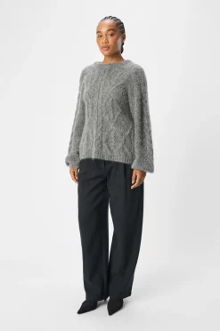 Object Trøje objSmilla Knit RE L/S Pullover Medium grey melange Sale