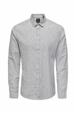ONLY & SONS Skjorter>Skjorte onsCaiden LS Stripe Linen Shirt 660 Dark navy