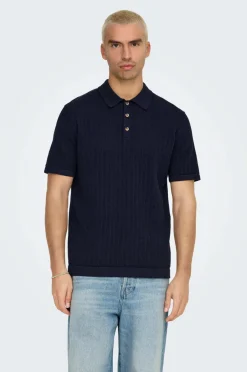 ONLY & SONS Trøje onsMoon Reg 12 SS Polo Knit Evening blue Online