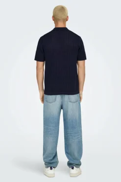 ONLY & SONS Trøje onsMoon Reg 12 SS Polo Knit Evening blue Online