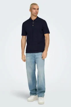 ONLY & SONS Trøje onsMoon Reg 12 SS Polo Knit Evening blue Online