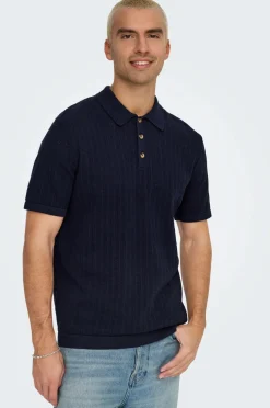 ONLY & SONS Trøje onsMoon Reg 12 SS Polo Knit Evening blue Online