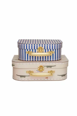 OYOY Living Design Børnemøbler|Småopbevaring>Mini kuffert - sæt med 2 Crocodile & Stripe Beige