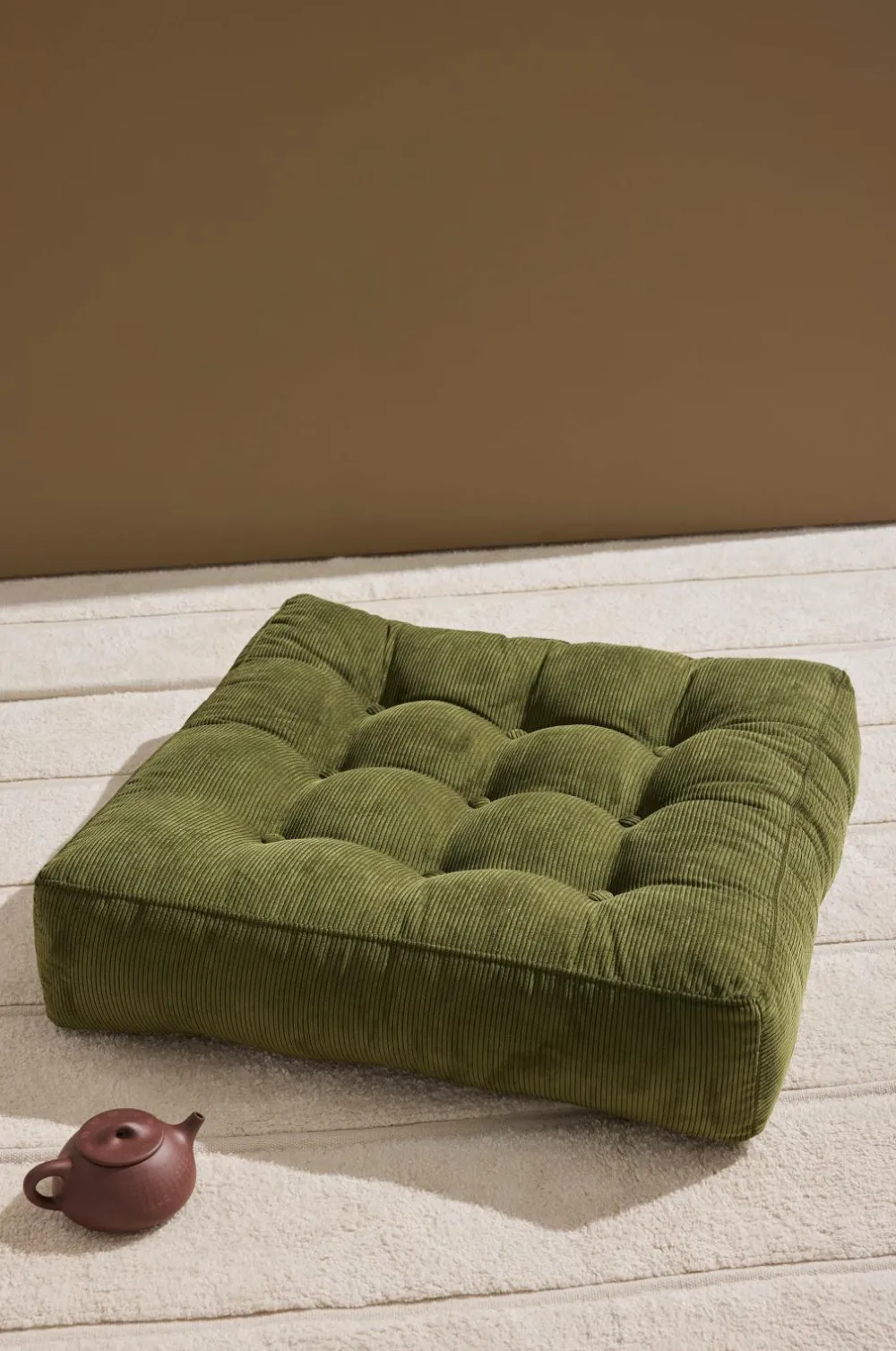 Pastill Puffer & Fodskamler>Luca gulvpude manchester 64x64x15 cm Flaskegrøn fløjlsbukser