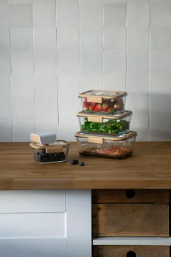 Pebbly Køkkenopbevaring>5 stk. sæt: 4 rektangulære kasser & luftvakuumpumpe Gennemsigtig