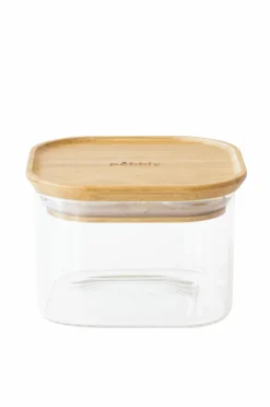 Pebbly Firkantede dåser med bambuslåg 500 ml Gennemsigtig Sale