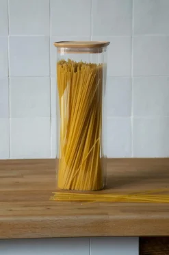 Pebbly Køkkenopbevaring>Firkantede dåser med bambuslåg 2200 ml Gennemsigtig