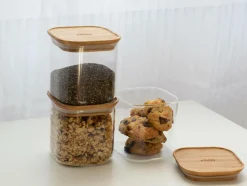 Pebbly Køkkenopbevaring>Firkantede dåser med bambuslåg 800 ml Gennemsigtig
