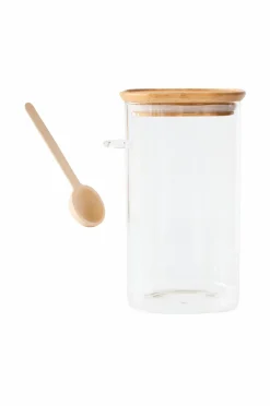 Pebbly Køkkenopbevaring>Høj glasbeholder med bambuslåg og måleske - 1400 ml Gennemsigtig