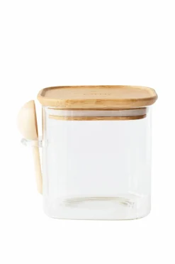 Pebbly Høj glasdåse med bambuslåg og måleske - 800 ml Gennemsigtig Online