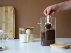 Pebbly Høj glasdåse med bambuslåg og måleske - 800 ml Gennemsigtig Online