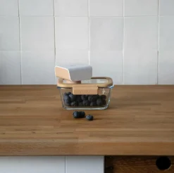 Pebbly Rektangulær glasdåse med glaslåg og vakuumhætte - 460 ml Gennemsigtig Clearance