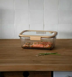 Pebbly Rektangulær glasdåse med glaslåg og vakuumhætte - 1900 ml Gennemsigtig Hot