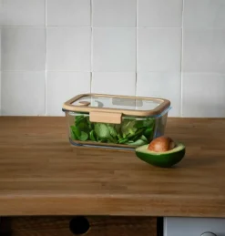 Pebbly Rektangulær glasdåse med glaslåg og vakuumhætte - 1200 ml Gennemsigtig New