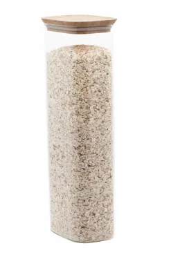 Pebbly Rektangulær madopbevaring i glas med bambuslåg - Størrelse Xl Gennemsigtig