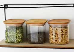 Pebbly Køkkenopbevaring>Sæt med 3 firkantede stabelbeholdere i glas - 800 ml Gennemsigtig