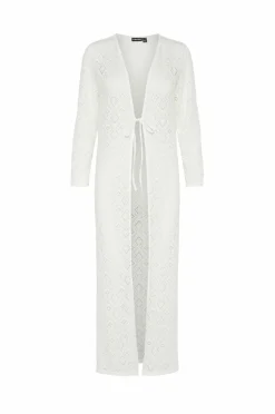 pieces Strandtøj>Strandkjole pcVita 7/8 Lace Ankle Kimono Cloud dancer