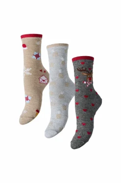 pieces Strømper pcJingle Xmas Glitter 3-pak Light grey melange Sale