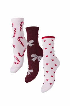 pieces Strømper>Strømper pcJingle Xmas Glitter 3-pak Pink-a-boo