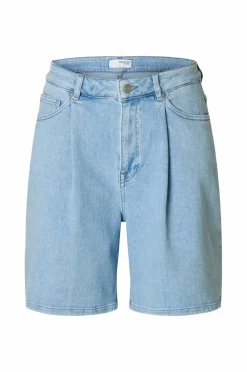 Selected FEMME Shorts>Denimshorts slfAnya-gry HW Pleat Light blue denim