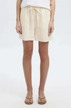 Selected FEMME Hørshorts slfLuisa MW Linen Blend Striped Sandshell Best