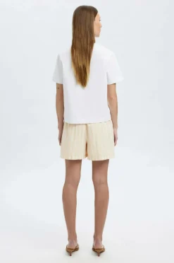 Selected FEMME Hørshorts slfLuisa MW Linen Blend Striped Sandshell Best