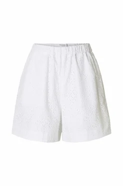 Selected FEMME Shorts slfLaerke HW Wide Broderi Ang Short Bright white Hot