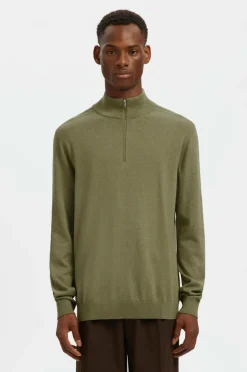 Selected HOMME Trøjer>Rullekravetrøje slhBerg Half Zip Cardigan Deep lichen green