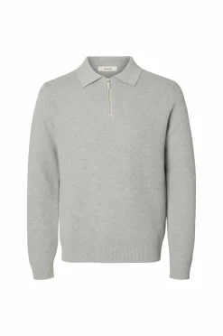 Selected HOMME Trøjer>Trøje slhDane LS Knit Struc Half Zip Polo Light grey melange